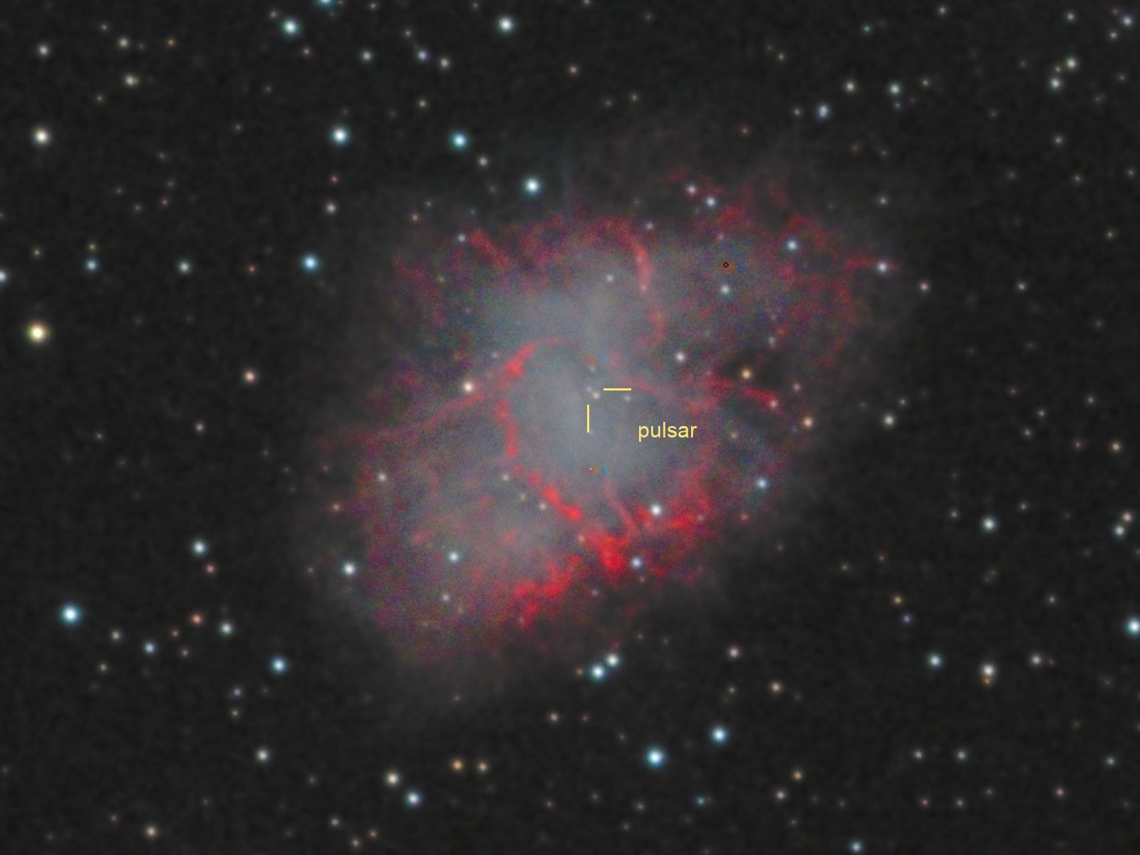 Crab Nebula pulsar marked