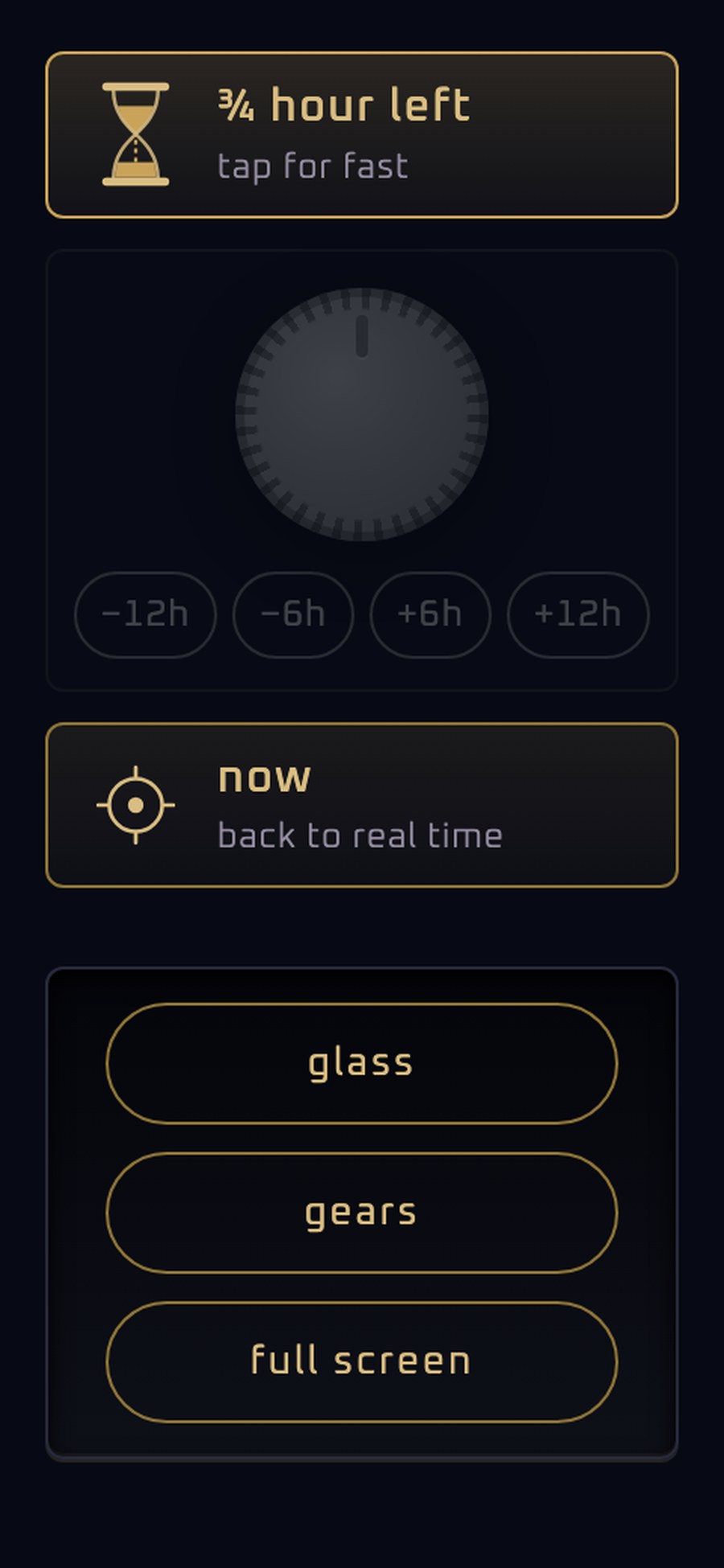 The hourglass running. The crown and the steps rest until it's done.